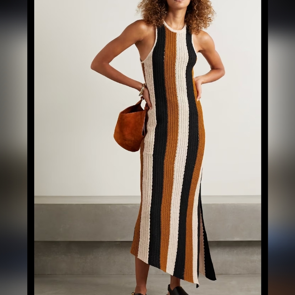 A.L.C. Marco Vertical Stripe Cotton Pointelle Maxi Dress - Picture 4 of 16